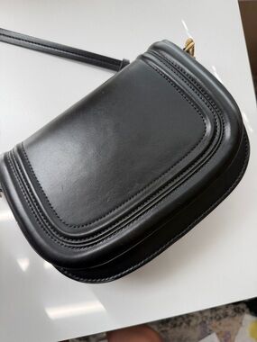 Zara Black Curved Saddle Crossbody Bag with Gold Hardware